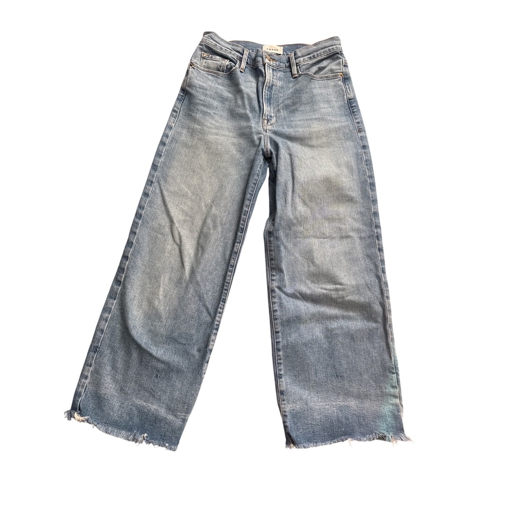 FRAME Ali Wide Crop Jeans Light Wash Distressed Frayed Hem Women's Size 28